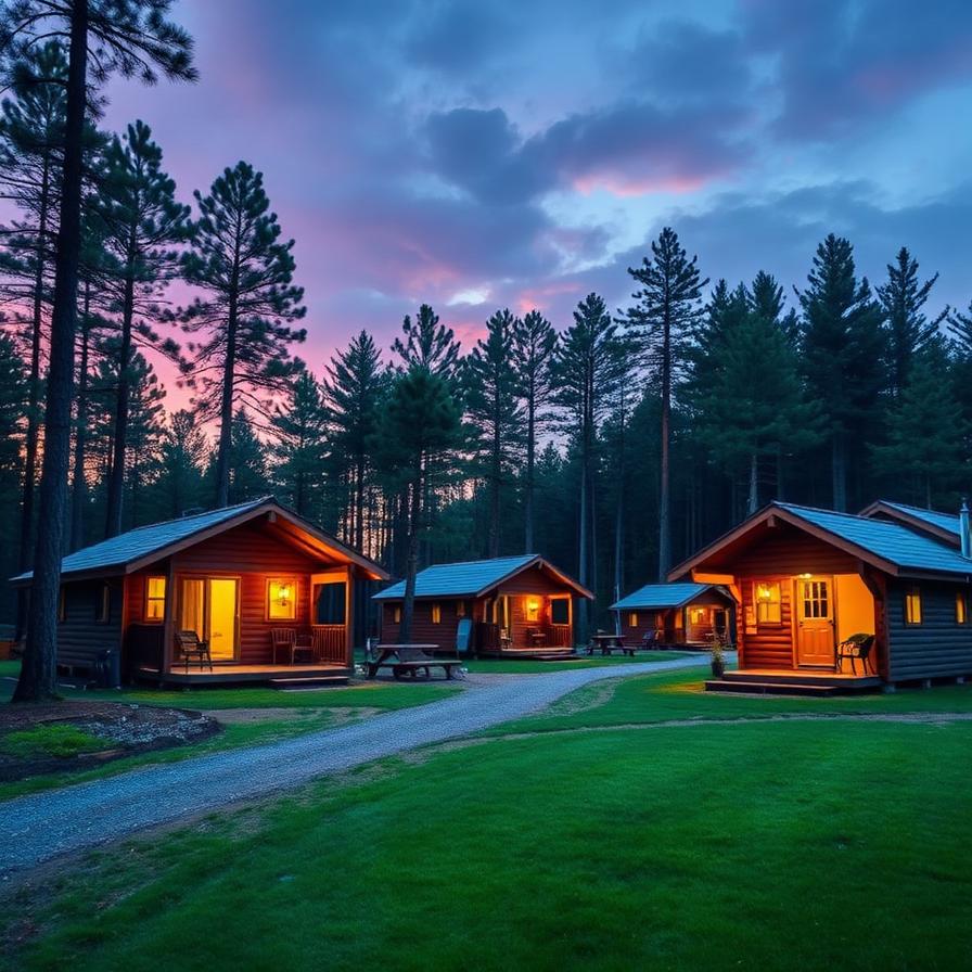 Rolig campingplads i skumringen